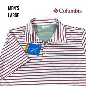 Columbia PFG Men's Large Performance‎ Polo Shirt White Purple Stripe Golf NEW